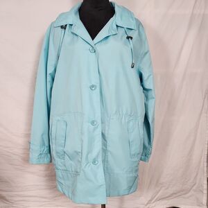 Norm Thompson Women Blue Windbreaker Lightweight Jacket Large Button Front Hood